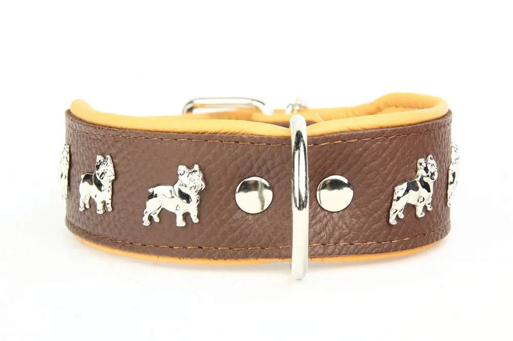 Offre spéciale - Yogipet - Collier Bouledogue Français Cuir pour Chien Marron
