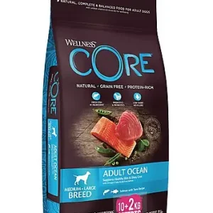 Expédition immédiate - Wellness CORE - Croquettes Océan Saumon et Thon pour Chien - 10+2Kg