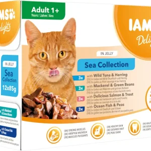Iams - Boite Sachets Humides Delights Mer "Sea Collection" en Gelée pour Chats - 12x85g | Bonne affaire