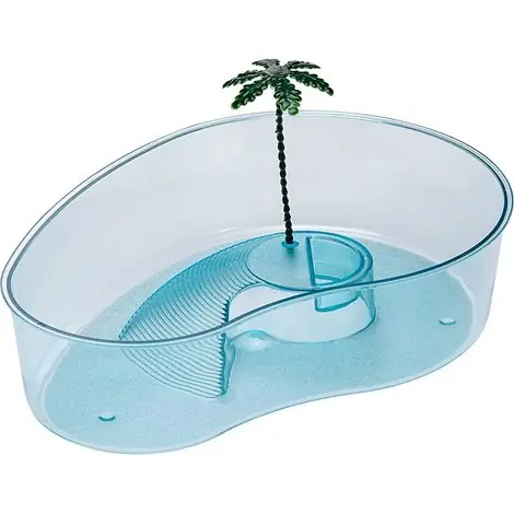 Ferplast – Bac en plastique pour petites tortues – Dimensions 31 x 22 x h 7.5 cm – Îlot avec palmier – Décoration pour terrarium | Nouveau