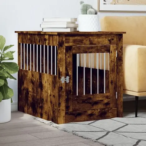 Bonne affaire | Meuble de cage pour chiens-Abri pour chien chêne fumé 64,5x80x71 cm 435002