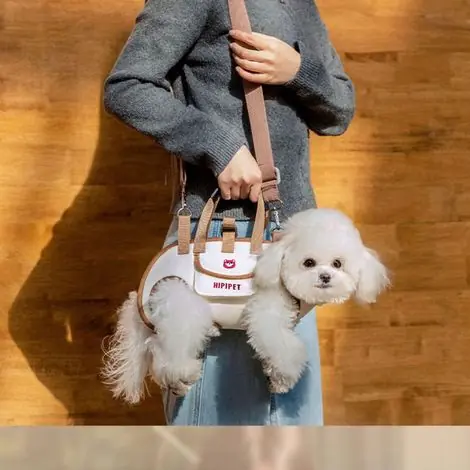 Sac de Transport pour Chien et Chat - Ortviai - Taille M (4-6,5 kg) - Bandoulière Réglable avec Laisse 1,5m - Respirant et Confortable pour Voyage - Marron Lumi | Commandez dès maintenant