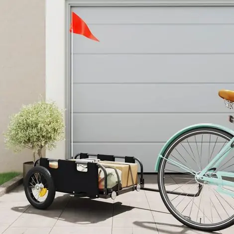 Remorque de vélo Remorque de transport cargo noir tissu oxford et fer 40056 | Tout nouveau