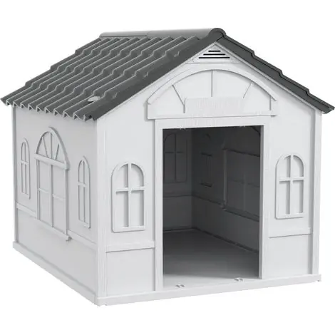 Niche pour Chien Extérieur avec Toit en Pente et Porte Avant Ouverte, pour Chiens Moyens et Grands, 84,2x98,2x82cm, Gris | Excellente qualité