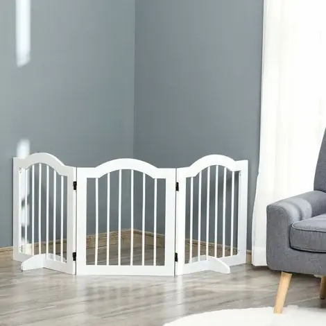 Barrière pour chien pliable 3 sections en bois, séparateur intérieur pratique, 154,5 x 29,5 x 61 cm, blanc | Très bien noté