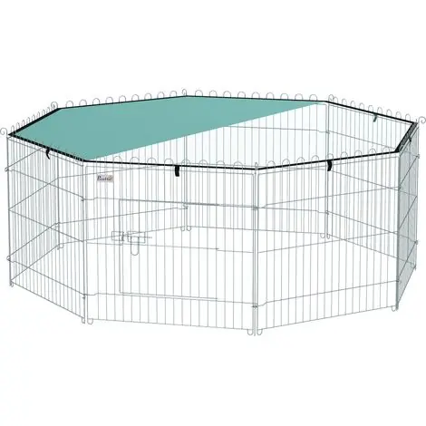 Dernier arrivage - Enclos de jardin pour chien 8 panneaux, portable avec toit et porte, pliable et modulable, 60H cm, couleur vert et argent