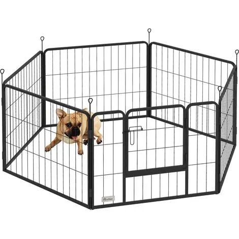 Nouveau produit - Parc pour chien, enclos pour chien 6 panneaux modulables et pliables, portable en acier avec porte 80 x 60 cm gris