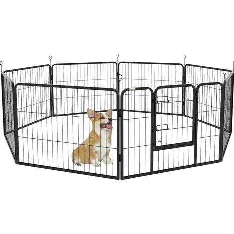 Bon prix | Luxe parc enclos modulable en acier époxy avec porte verrouillable pour chiens, lapins, rongeurs et petits animaux, adapté à une utilisation intérieure et extérieure, dimensions 80 x 60 cm, coloris no