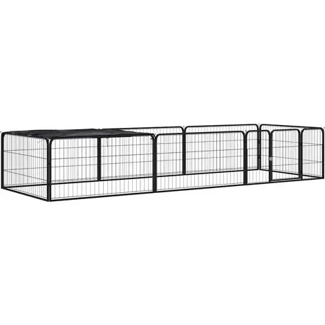 Chenil pour chiens 8 panneaux - Parc enclos pour animaux Noir 100x50cm Acier enduit de poudre BV610428 - BonneVie - Prix cassé