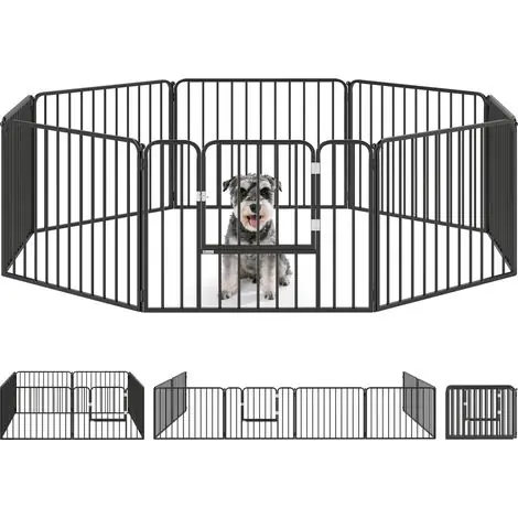 Nouvel arrivage | Parc pour chien modulaire en acier à 8 panneaux, utilisable en intérieur et en extérieur, 164 x 164 x 60 cm, noir