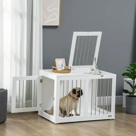 Cage pour chien à 2 portes, verrouillable, en maille d‘acier, 80 cm x 50 cm x 56,5 cm, blanc et argent | Très demandé