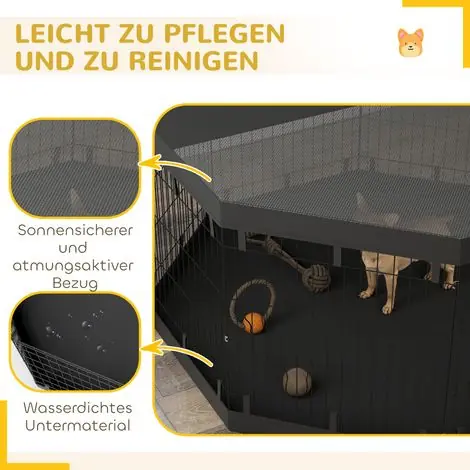 Dernière chance | Parc pour chiot 76 cm de haut / environ 2,5 m², 8 panneaux, tapis de sol, toit intégré