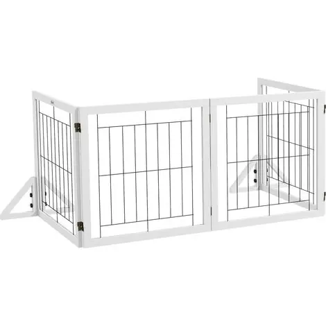 Barrière pliante pour chien à 4 panneaux et pieds triangulaires, 280 x 70 cm, blanche - Bonne affaire