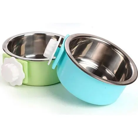 Commandez dès maintenant | Caisse Chien Bol Amovible en Acier Inoxydable Gamelle à Suspendre pour Animal Domestique Cage Petit Bol d‘eau Feeder Nourriture pour Chiens Chats Lapins Birdsgreen Pet Supplies