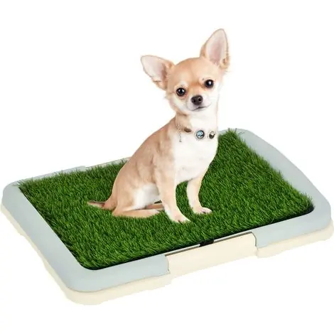 Affaire à saisir | Bac à litière pour chien à 3 niveaux avec gazon synthétique, grille et fond, 46,5 x 34 x 5,5 cm