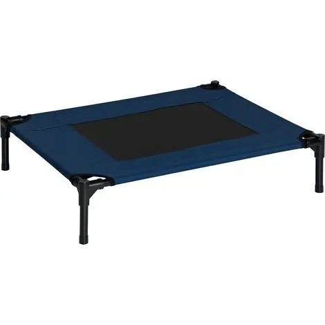 Expédition immédiate | Lit d‘extérieur pour chien, lit surélevé pour chat, structure en acier, tissu Oxford 600D, bleu, 76 x 61 x 18 cm
