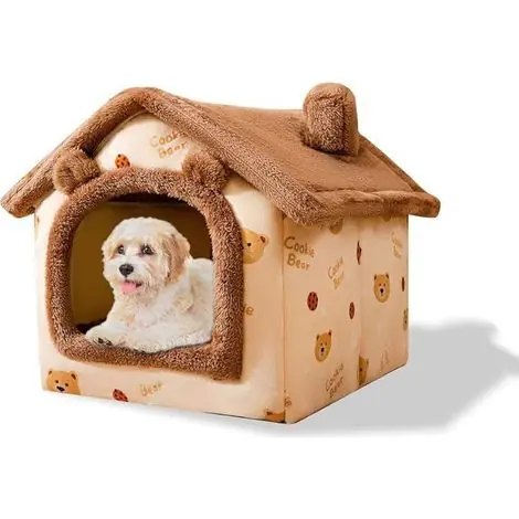 Cozy Pet Cave and Igloo, Plush Warm House, Foldable and Comfortable Pet Bed with Non-Slip Bottom (Small, Brown Bear) - Prix usine