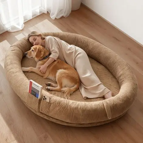 Prix exceptionnel - VEVOR Lit pour Chien Humain 177x123x24 cm Panier Geant pour Chien en Mousse a Memoire de Forme Orthopedique avec Poche Laterale, Poignee, Fermeture Eclair, Housse Amovible, Lavable en Machine, Marron