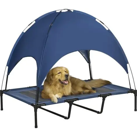 Panier extérieur pour chien, résistant aux intempéries, avec auvent, pliable, 122 x 92 x 108 cm, bleu et noir | Profitez-en
