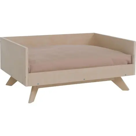 Premium | Lit pour animaux HHG-799, panier pour chats/chiens, corbeille pour animaux, couchette, en bois MVG 32 x 72 x 50 cm, couleur naturelle, coussin beige