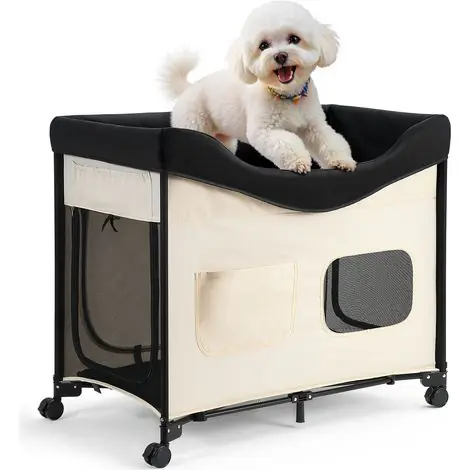 À ne pas manquer | VEVOR Lit Sureleve pour Chiens Chats, Lit de Camp pour Animaux de Compagnie Pliable, Panier Chiens en Tissu Oxford 600D et Velours Hollandais, avec Roues et Pochettes Laterales, Taille XL, Beige