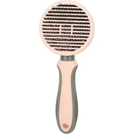 Brosse autonettoyante pour animaux, brosse de toilettage à picots droits en acier inoxydable pour chiens et chats, outil de démêlage du sous-poil avec manche ergonomique, rose - Nouveauté