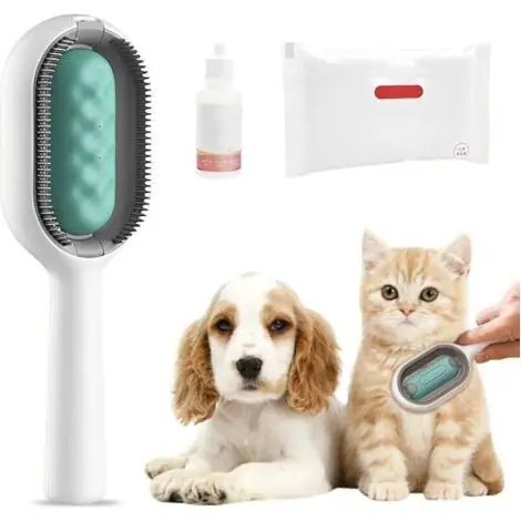 Peigne épilation 4 en 1 pour animaux – Brosse chien et chat avec réservoir d‘eau – élimination des poils et massage – Matériaux ABS et silicone | Fin de série