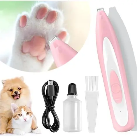 Achetez maintenant - Tondeuse pour chat/chien, rose, avec lumière LED, silencieuse, rechargeable par USB, pour les pattes, les oreilles et le croupion.