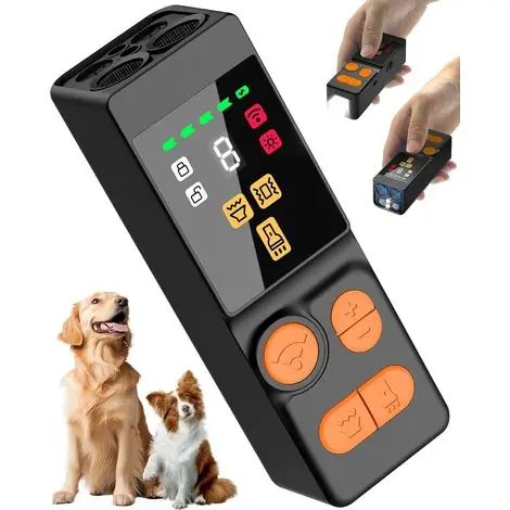 [Écran LED numérique] Dispositif anti-aboiement à ultrasons pour chiens (avec 4 émetteurs) — Appareil d‘éducation canine à 10 niveaux pour chiens de grande, moyenne et petite taille | Prix promo