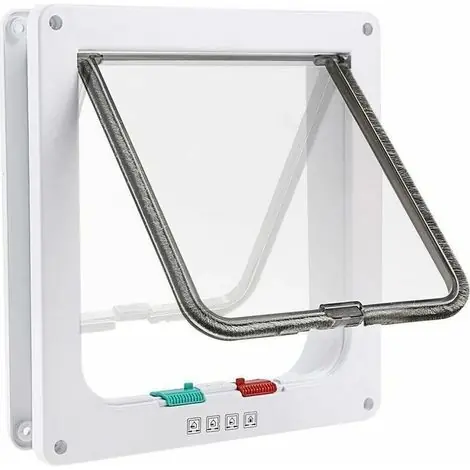 Kaelt - SR Chatière à 4 Positions Chatière pour Chat avec Tunnel Cache Découpe Chatière Chien Porte de Chat avec Serrure Chatières pour Petit Animaux Cat Mate Verrouillable Facile à Installer Blanc(M) | Recommandé