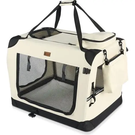 Vounot – Sac de transport pliable pour chien et chat – Caisse portable respirante avec matelas amovible – Dimensions 50x35x36cm – Polyester beige - Expédition immédiate
