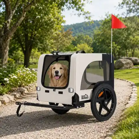 Très apprécié des clients | Remorque vélo pour chien – Charge maximale 40 kg – Dimensions 105 x 62 x 70 cm – Pliable et attelage universel – Zoomundo