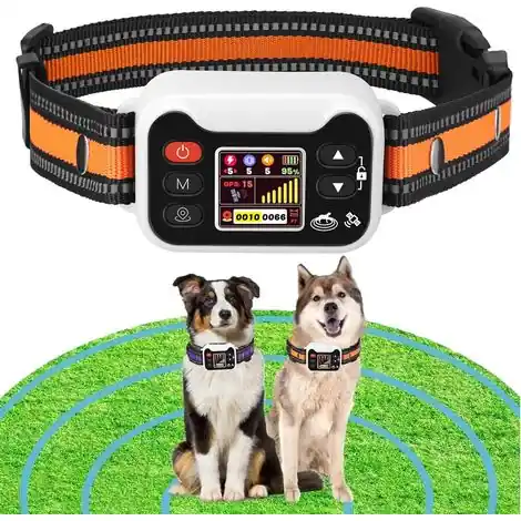 Clôture anti-fugue sans fil GPS et collier de dressage électronique pour chien, portée réglable de 15 à 2 000 m, 3 modes de dressage, récepteur étanche et rechargeable | Bien noté