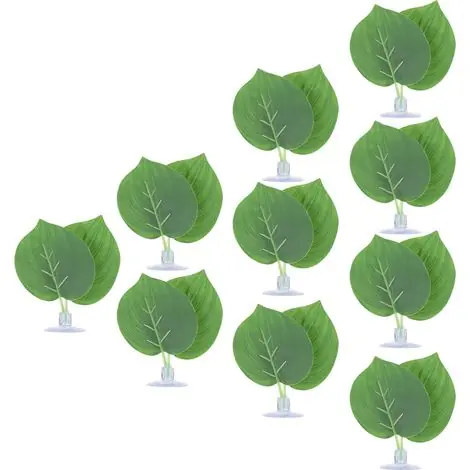 Achetez maintenant | 10 feuilles vertes artificielles pour aquarium, aquarium, mangeoire à reptiles, décoration