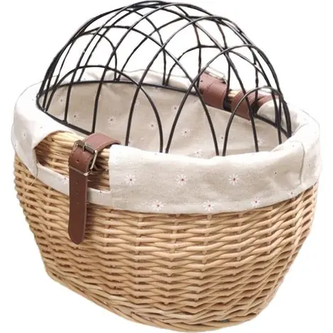 Panier en osier pour chien et chat, porte-animal avant vélo avec couvercle grillagé, petit panier transport pour animaux | Meilleure vente