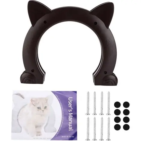 Achetez maintenant | Passage pour chat en forme d’oreille avec motif écaille en ABS, dimensions 22,5 × 26,5 cm, fixation par vis pour portes intérieures