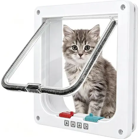 Chatiere, Serrure de Maison à 4 Voies 20 cm x 19 cm (S), Chatiere, Porte pour Animaux de Compagnie pour Chats et Petits Chiens (Blanc) - Disponible maintenant