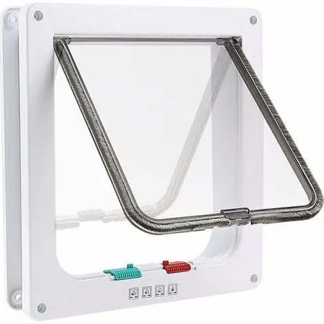 Aujourd'hui seulement - Chatière à 4 Positions Chatière pour Chat avec Tunnel Cache Découpe Chatière Chien Porte de Chat avec Serrure Chatières pour Petit Animaux Cat Mate Verrouillable Facile à Installer Blanc(L)