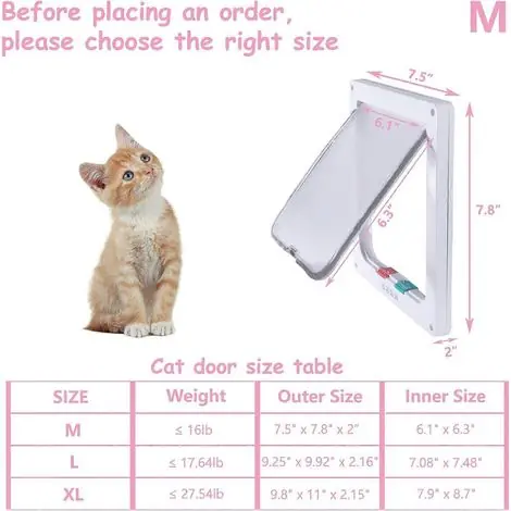 Commandez dès aujourd'hui | Porte pour chat goTeamghjkl (dimensions extérieures 19 cm x 20 cm), porte pour chat moyenne à verrouillage 4 positions pour portes intérieures et extérieures, résistante aux intempéries, pour chats