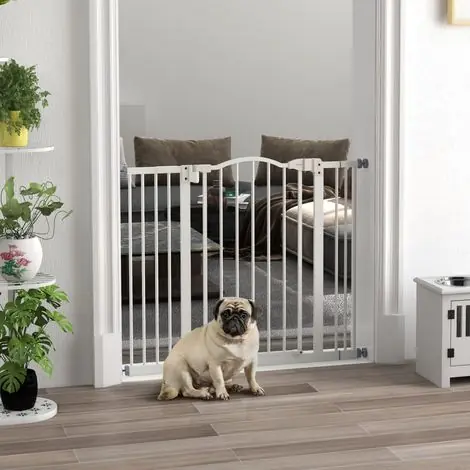 Achetez dès aujourd'hui - Porte pour chiens avec largeur réglable 76-104 cm Barrière de sécurité pour chiens avec 2 Extensions Blanc