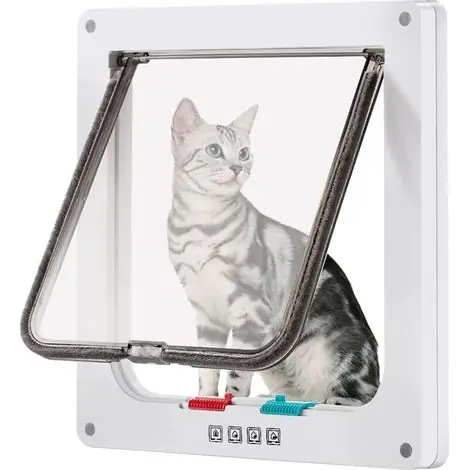 Chatière pour Chat avec Magnétique à 4 Voies 20 x 19 cm Chatière pour Chat Chatière magnétique avec verrou Rotatif à 4 Voies pour Chat (Blanc, S) | Tout juste ajouté