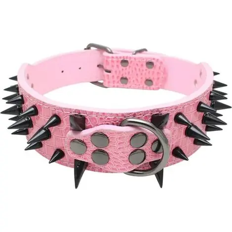 Direct usine | Collier chien cuir matelassé clouté, anti-morsure large 5 cm, pour chiens moyens et grands (XS) Label