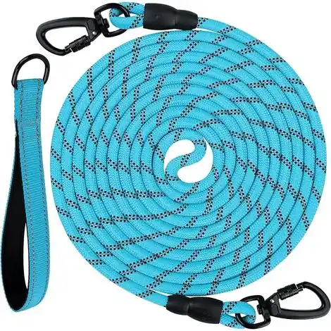 Incontournable | Longe pour Chien, 10m Laisse de Dressage, Bleu Nylon Résistant, Poignée Rembourrée Confortable, Visible la Nuit, Idéale pour Dressage et Liberté