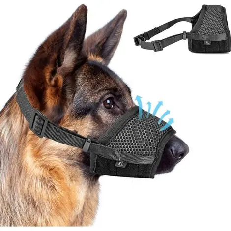 Expédition express - Muselière réglable anti-aboiement pour chiens Maille douce et respirante Ajustable avec sangle Poids 40g pour un confort optimal