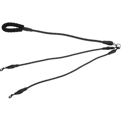 GARRYFIZH Laisse pour chien avec poignée en mousse - Rotation à 360°, réfléchissante - Pour randonnée, camping, plage - 2 attaches - Noir - Prix bas