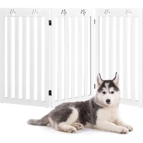 Top des ventes | Costway – Barrière de sécurité autoportante pour chien 3 panneaux en MDF – Hauteur 89,5 cm – Charnières métalliques pivotantes 360° – Sans perçage