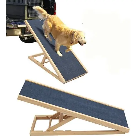 100CM Rampe pour chien Rampe pour animaux compagnie pour voiture, avec hauteur réglable, rampe de sécurité pour tapis antidérapant, conception portable pliable, cadre en bois robuste - Achetez dès maintenant