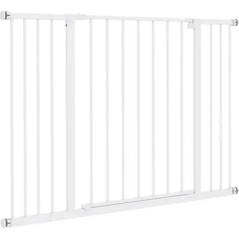 Bonne affaire | Barrière de sécurité longueur réglable 76-82 / 86-97 / 101-107 cm hauteur 76 cm sans perçage métal plastique blanc