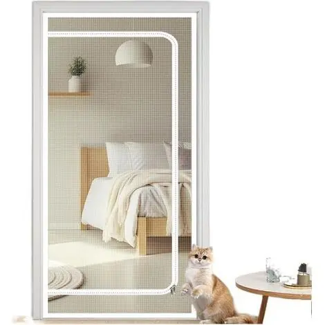 Offre exclusive - Barrière renforcée et robuste pour chats, résistante aux animaux domestiques, avec fermeture à pression, empêche les chiens et les chats d‘entrer dans la maison, blanche 90 x 210 cm