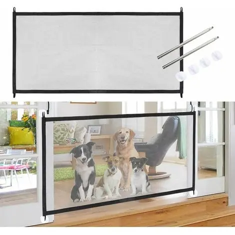 Promotion | - Barrière Chien en Maille Barriere de Securite Extensible pour Chiens Enfants Barriere Filet Animaux Pliable Portable Barrière de Porte Escalier Chien Porte -